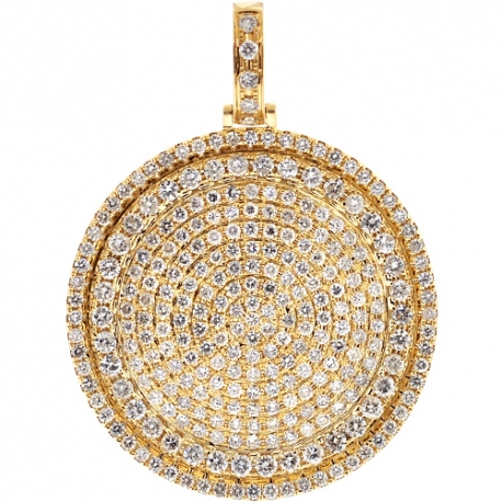 Mens Diamond Round Medallion Pendant 14K Yellow Gold 5.20 ct 2"
