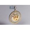 Mens Diamond Framed Crown Round Pendant 14K Yellow Gold 0.29ct