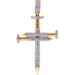 14K Yellow Gold 0.82 ct Diamond Mens Nail Cross Pendant