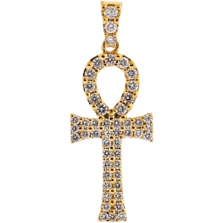 10K Yellow Gold 0.85 ct Diamond Mens Ankh Cross Pendant