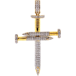 14K Yellow Gold 3.53 ct Diamond Nail Cross Mens Large Pendant
