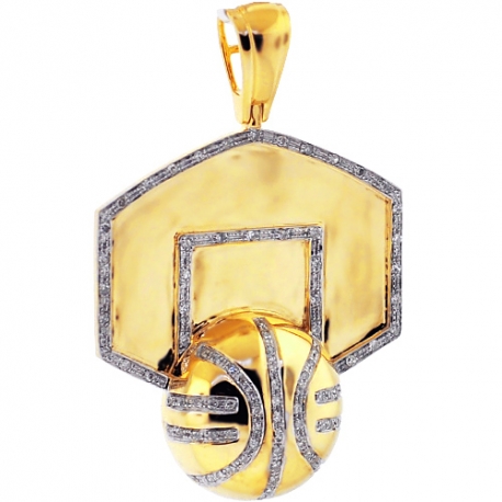 Mens Diamond Basketball Hoop Sport Pendant 10K Yellow Gold 0.55ct