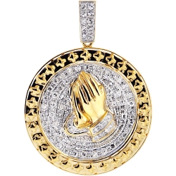 10K Yellow Gold 1.31 ct Diamond Praying Hands Round Medallion