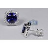 Womens Blue Sapphire Diamond Halo Stud Earrings 18K White Gold
