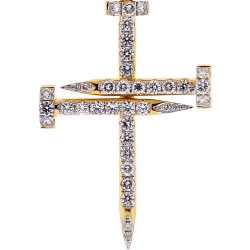 14K Yellow Gold 1.84 ct Diamond Nail Cross Mens Pendant