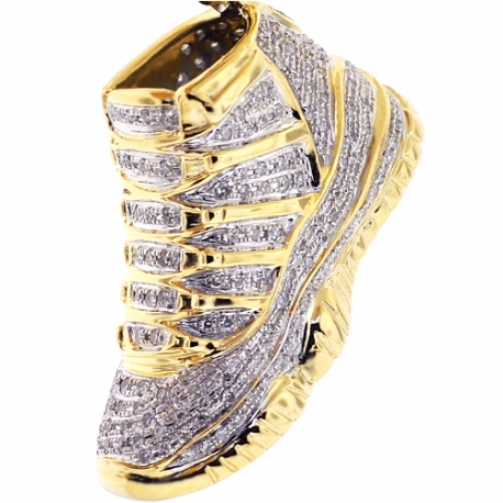 Mens Diamond High Top Sneaker Pendant 10K Yellow Gold 1.16ct
