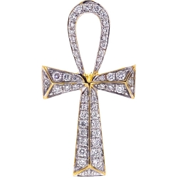 10K Yellow Gold 0.40 ct Diamond Mens Ankh Cross 1 1/2 Inches