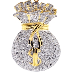 10K Yellow Gold 1.53 ct Diamond Money Bag Mens Pendant