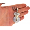 Mens Diamond Dollar Money Bag Pendant 10K Yellow Gold 1.53ct