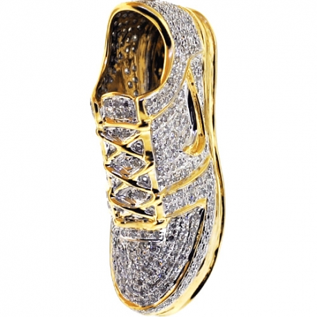 Mens Diamond Sneaker Sport Shoe Pendant 10K Yellow Gold 1.02ct