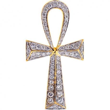 Mens Diamond Ankh Loop Cross Pendant 10K Yellow Gold 1.43ct 2"
