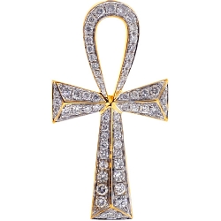 10K Yellow Gold 1.43 ct Diamond Mens Ankh Cross 2 Inch