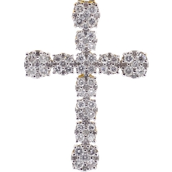 10K Yellow Gold 1.43 ct Diamond Cluster Mens Cross 1 3/4 Inches