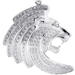 Mens Diamond Lion Cat Head Pendant Solid 10K White Gold 0.79ct
