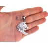 Mens Diamond Lion Cat Head Pendant Solid 10K White Gold 0.79ct