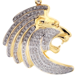 Mens Diamond Lion Cat Head Pendant Solid 10K Yellow Gold 0.77ct