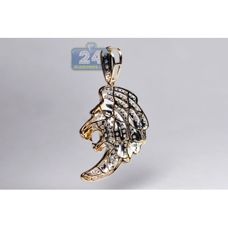 2.22 CT Lab Created Diamond Lion Head Pendant - 14K Yellow Gold Plated Sterling Silver, Men's Jewelry