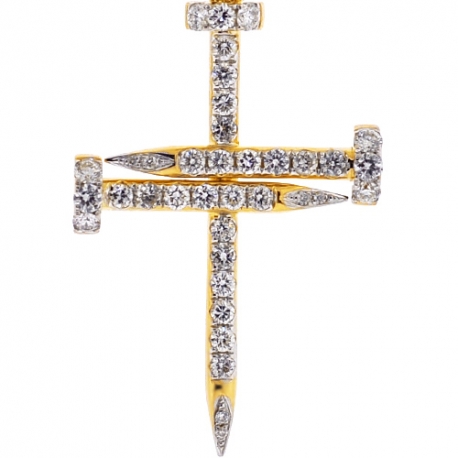 Mens Diamond Nail Cross Religious Pendant 14K Yellow Gold 1.22ct