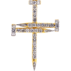 14K Yellow Gold 1.22 ct Diamond Mens Nail Cross Pendant