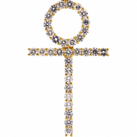Mens Diamond Egyptian Ankh Cross Pendant 18K Yellow Gold 2.01ct