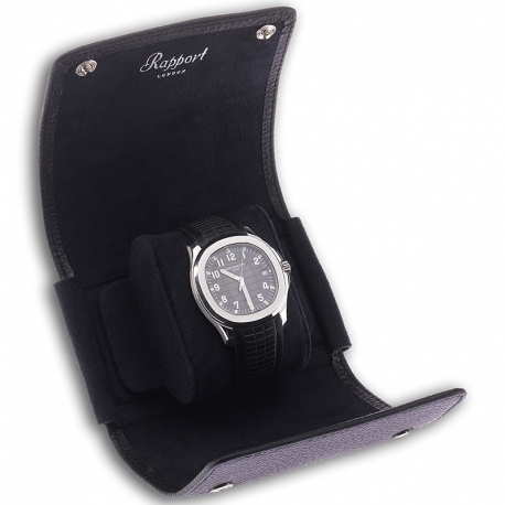 Single Watch Roll Travel Box D190 Rapport Berkeley Black Leather