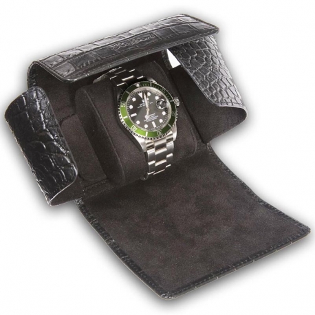 Single Watch Roll Travel Box L116 Rapport Portman Black Leather