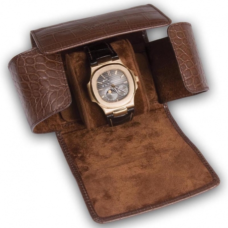 Single Watch Roll Travel Box L117 Rapport Portman Brown Leather
