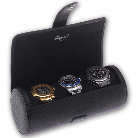 Triple Watch Roll Travel Box D180 Rapport Berkeley Black Leather