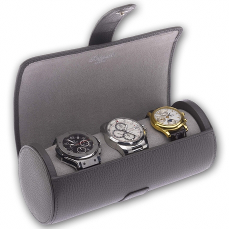 Triple Watch Roll Travel Box D182 Rapport Berkeley Gray Leather