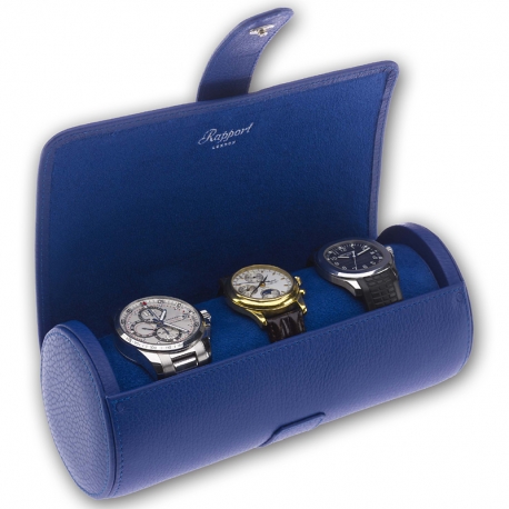 Triple Watch Roll Travel Box D183 Rapport Berkeley Blue Leather