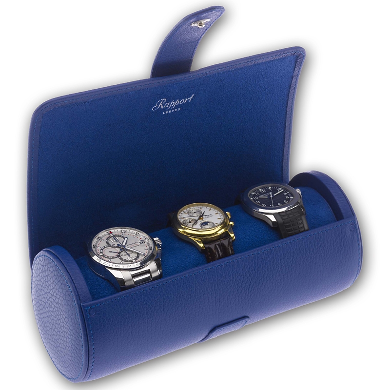Triple Watch Roll Travel Box D183 Rapport Berkeley Blue