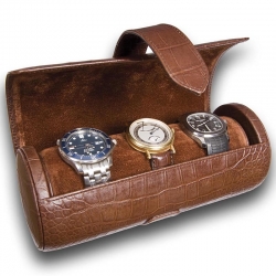 Rapport Portman Brown Leather 3 Watch Travel Roll L109