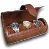 Triple Watch Roll Travel Box L109 Rapport Portman Brown Leather