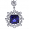 Womens Blue Sapphire Diamond Royal Pendant Necklace 18K Gold