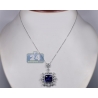 Womens Blue Sapphire Diamond Royal Pendant Necklace 18K Gold
