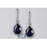 Womens Sapphire Diamond Hook Earrings 18K White Gold 18.26 ct