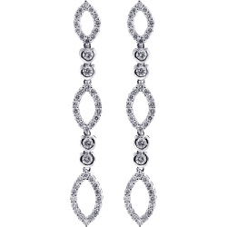 Womens Diamond Open Drop Earrings 18K White Gold 1.31 Carat