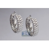 Womens Diamond Mesh Hoop Earrings 18K White Gold 1.90 ct