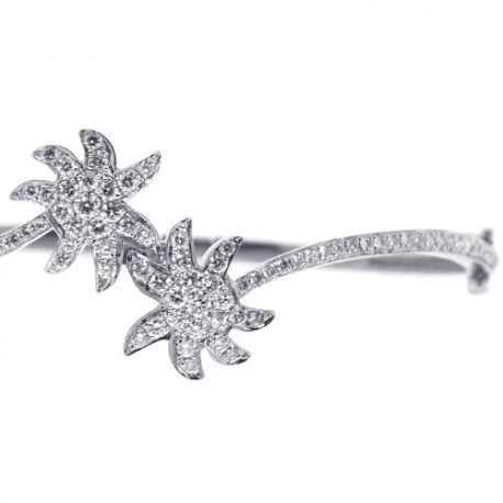 Womens Diamond Palm Bangle Bracelet 14K White Gold 1.66 ct