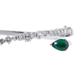Womens Emerald Diamond Bangle Bracelet 18K White Gold 5.24 ct