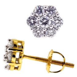 14K Yellow Gold 0.50 ct Diamond Cluster Womens Stud Earrings