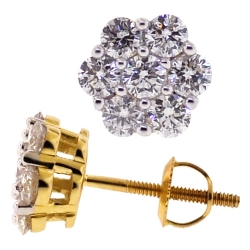 14K Yellow Gold 1.15 ct Diamond Cluster Womens Stud Earrings