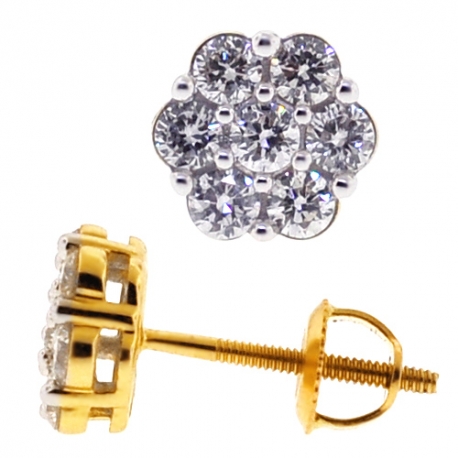 Womens Diamond Cluster Stud Earrings 14K Yellow Gold 0.70 Carat