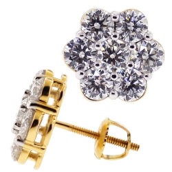 14K Yellow Gold 3.10 ct Diamond Cluster Womens Stud Earrings