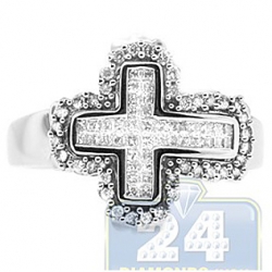 14K White Gold 0.74 ct Princess Cut Diamond Mens Cross Ring