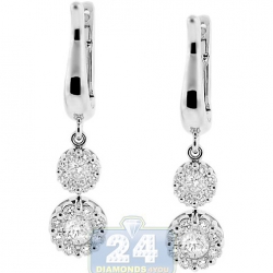 18K White Gold 0.96 ct Diamond Cluster Womens Drop Earrings