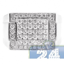 14K White Gold 1.31 ct Diamond Classic Rectangle Signet Ring