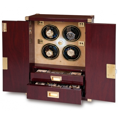 Quad Watch Winder Cabinet W284 Rapport Optima Captian's Mahogany