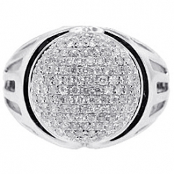 14K White Gold 1.72 ct Diamond Mens Ball Signet Ring