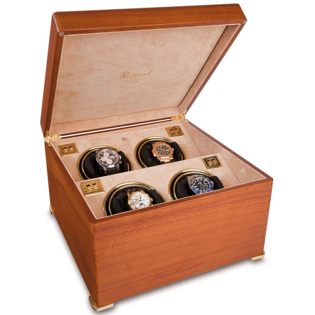 Rapport Perpetua II Satin Walnut Quad Watch Winder Box W114
